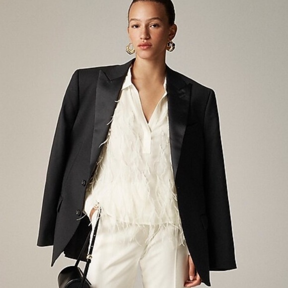 J crew Bungalow feather-embellished top in chiffon - Picture 1 of 4